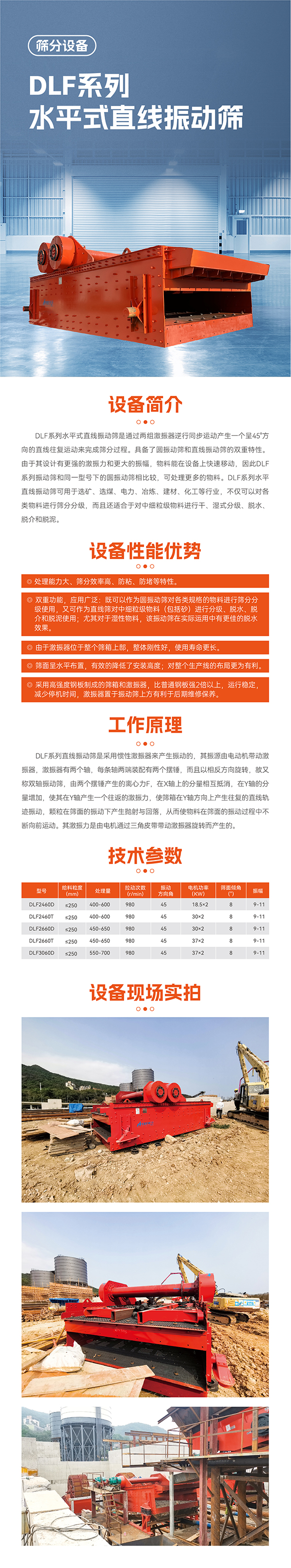 華寶礦機DLF水平直線振動篩設備技術參數